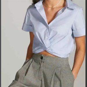 Mare Mare X Anthropologie twist front cropped button up summer blouse